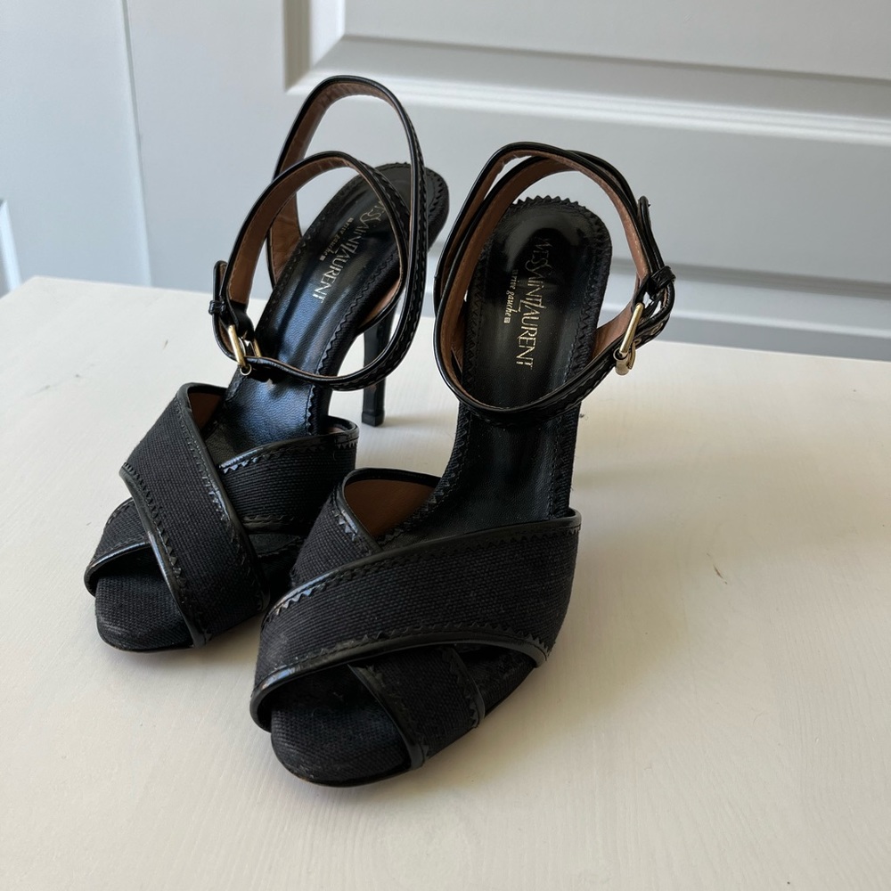 Saint Laurent YSL authentic heels pumps sandal open toe black strappy - Picture 4 of 5
